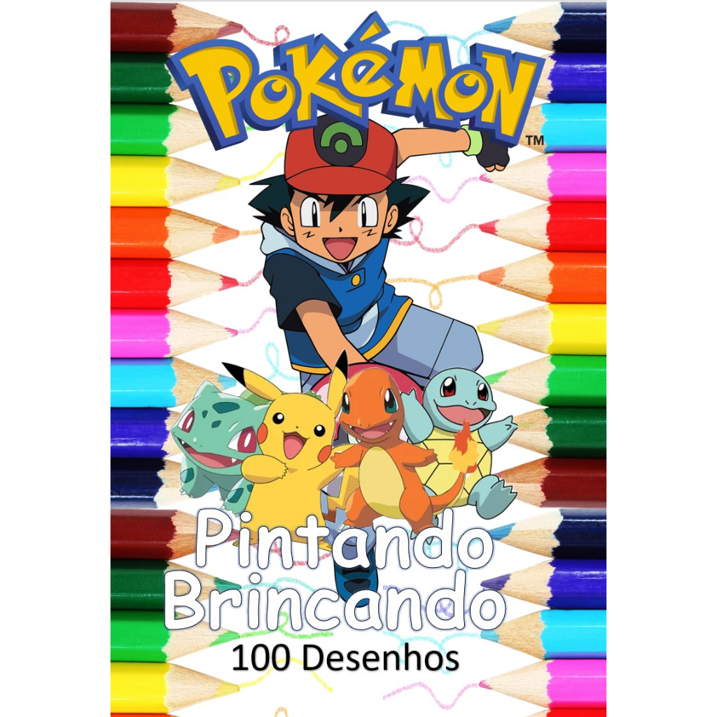 100 Desenhos Para Colorir e Pintar - Tema Pokemon - Folhas A4 Sulfite Avulsas/Soltas