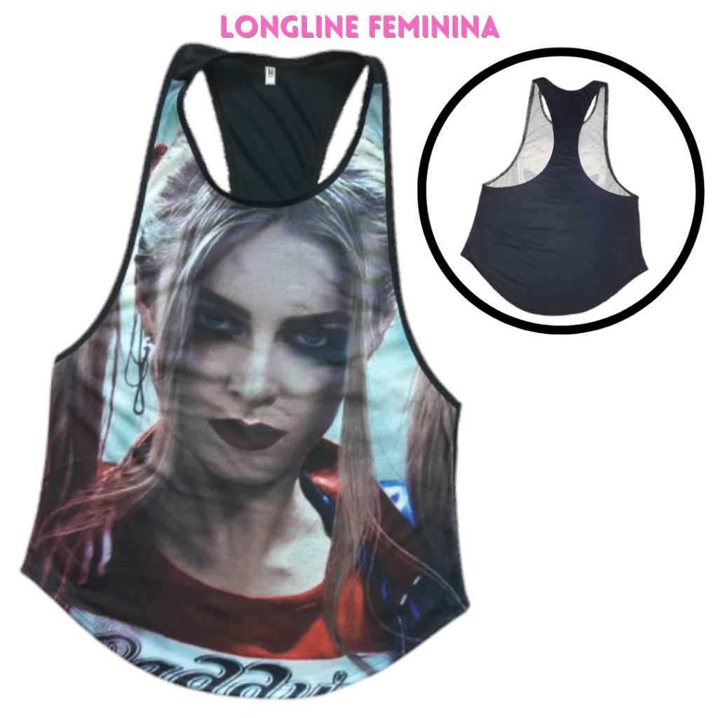 Regata Feminina Cavada Alerquina Tapa bum bum Treino Musculação Fitness Academia Longline mulher