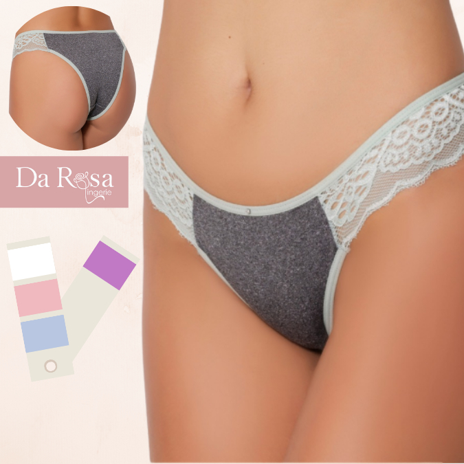 Calcinha feminina Confort Mescla com Renda tipo biquíni cor variada Mescla Renda Da Rosa Lingerie