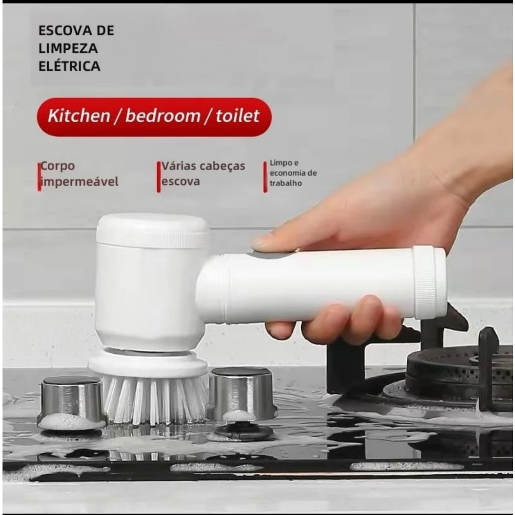 Escova Eletrica de Limpeza 5 em 1 Sem Fio Limpador Multiuso Pratico Para Cozinha , Banheir...