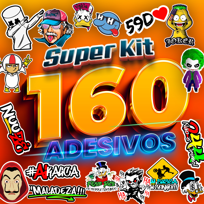 Super Kit 160 Adesivos, Adesivos variados Cartela, Vinil para bicicleta, moto, carro, figurinhas  impreshow