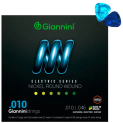 Encordoamento Para Guitarra Giannini Niquel .010 GEEGST10 + 2 Palhetas