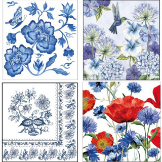 Kit 2 Guardanapo para Decoupage Importado 33x33cm - Flores e arabesco azul