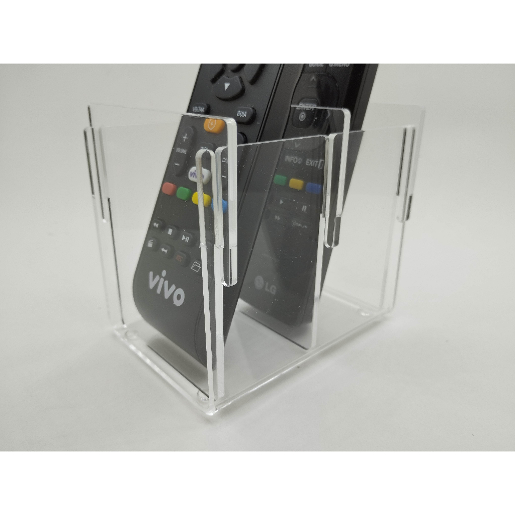 Porta controle remoto de mesa para 2 controles em acrílico Suporte de controle remoto de tv e ar