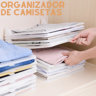 Kit Organizador de Camisas e Camisetas em Plástico Transparente com 10 Unidades Organizador de Guarda Roupa Armários Gavetas
