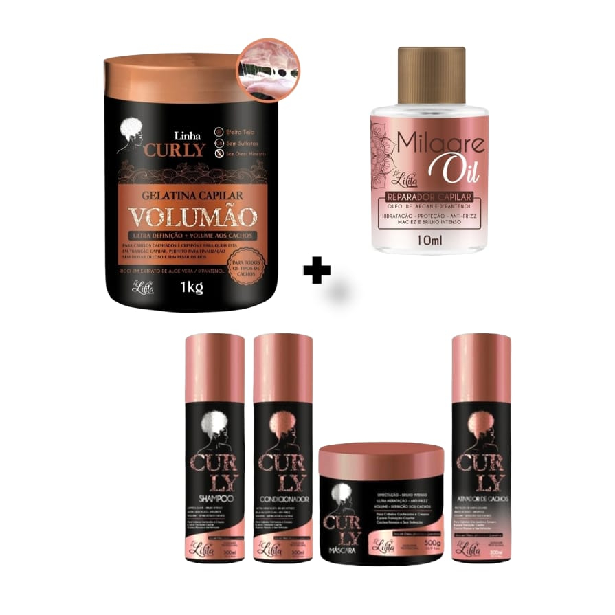 Kit Cachos Completo Gelatina + shampoo + Condicionador + Ativador + Hidratação