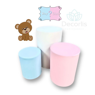 Trio de Capas para Cilindro DECORAÇÃO para Festas CHÁ REVELAÇÃO / CHÁ DE BEBÊ