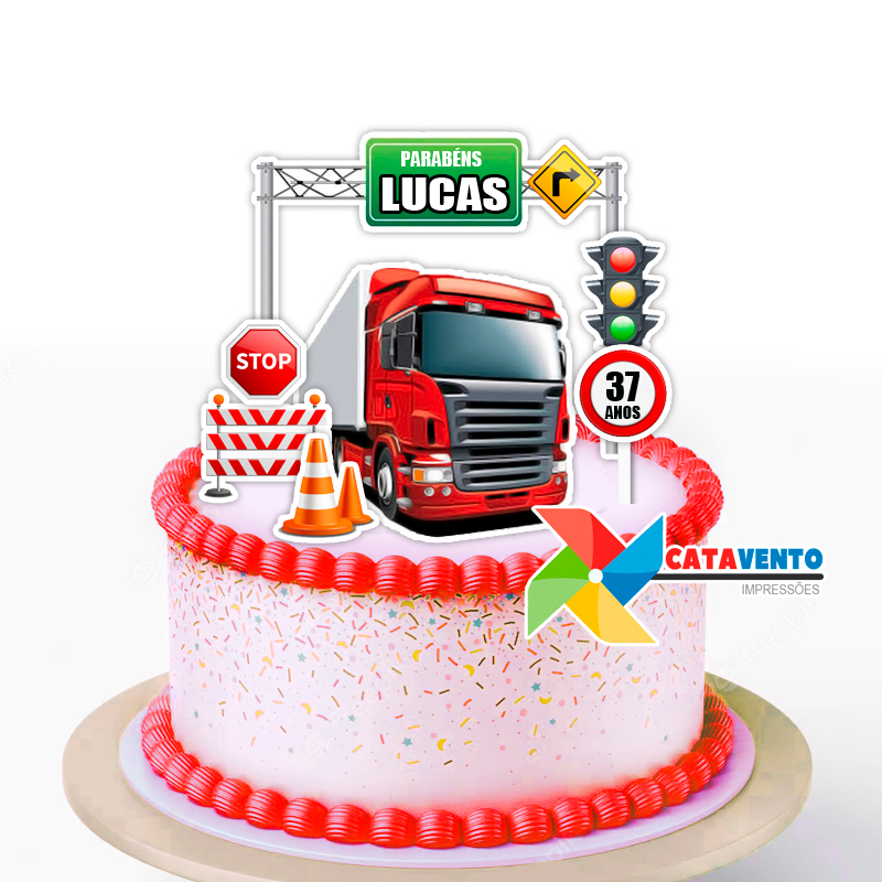 Topo de Bolo Caminhão Vermelho Decoração