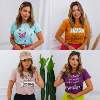 Kit 7 Blusinha Feminina T-shirt Baby Look Camiseta Blusa Roupas Femininas