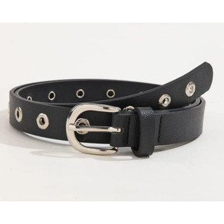 Cinto Feminino 2,5 cm Largura Ilhós Grande em Couro Sintético de Alta Resistência Preto Fivela em Metal
