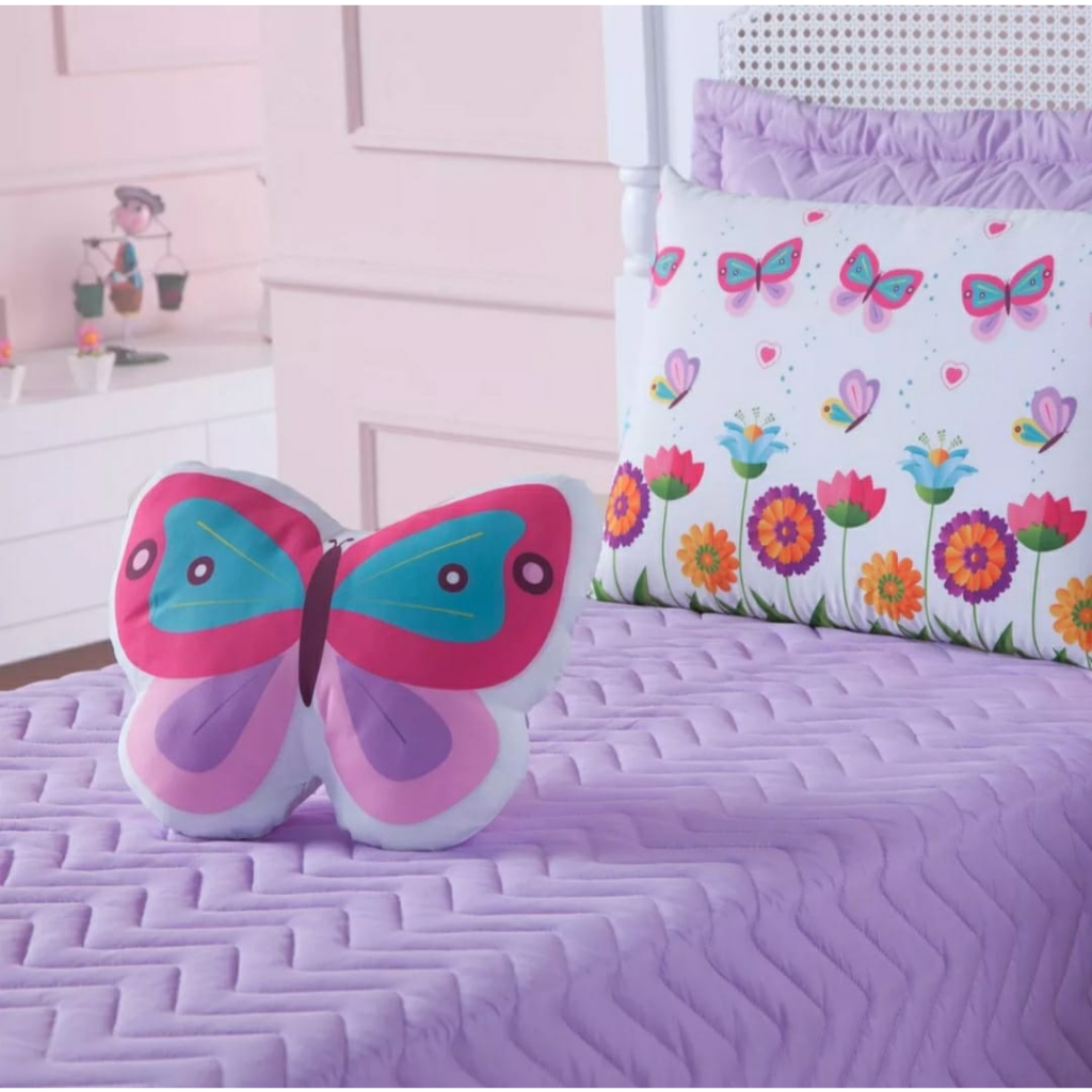 Colcha Cobre Leito Borboleta Solteiro 4 Peças Infantil Menina em Oferta na Shopee
