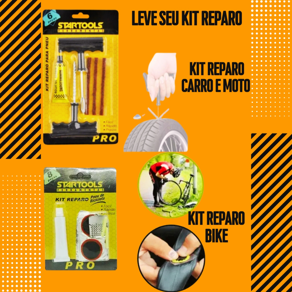 Kit Reparo Bicicleta Pneu Remendo Profissional Sport carro Moto e Ciclismo