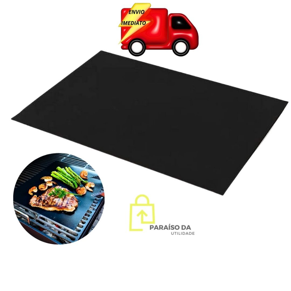 Manta Antiaderente Para Churrasco e Cozimento Cor Preta Resistente Reutilizável Fácil de Limpar Funciona Com Carvão Vegetal a Gás e Churrasqueira Elétrica Manta Antiaderente Para Churrasqueira Tapete para Churrasqueira Clink