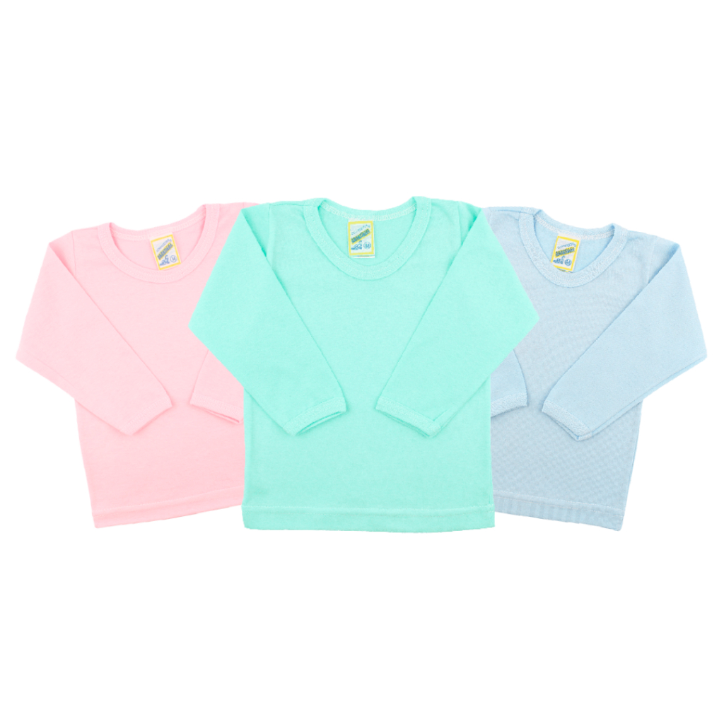 Camiseta Manga Longa Bebê Unissex Malha 100% Algodão - (PP/P/M/G/1/2/3) em Oferta na Shopee