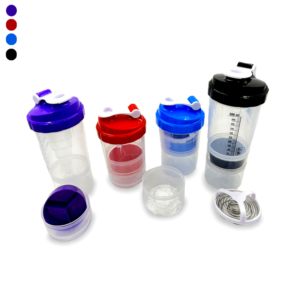 Garrafa Shakeira Coqueteleira squeeze 3 Compartimentos 500ml para Academia Fitness Whey Protein