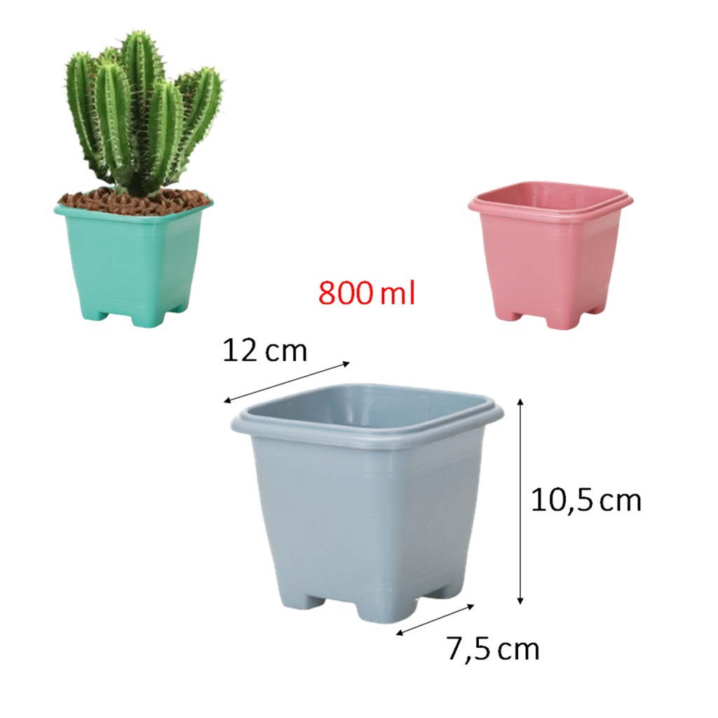 03 VASO QUADRADO PEQUENO 800 ML PARA SUCULENTA CACTO COLORIDO
