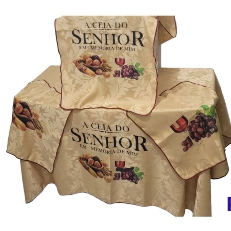 Toalha De Santa Ceia Dourada Em Jacar Toda Sublimada PROMOÇÃO