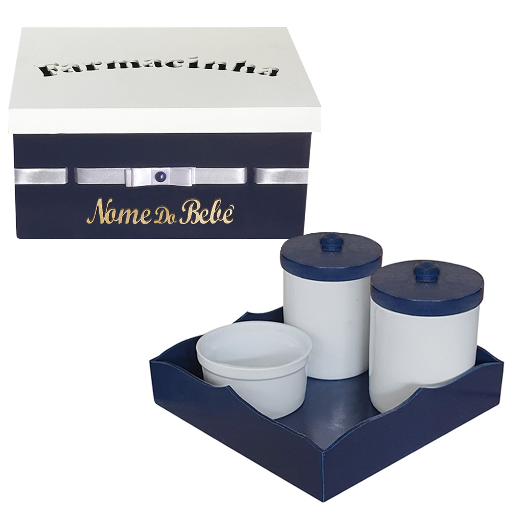 Kit Higiene Bebê Personalizado MDF LUXO Azul Marinho Porcelana em Oferta na Shopee