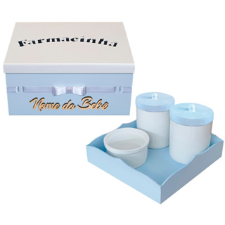 Kit Higiene Bebê com potes Porcelana e cesta Madeira Azul Bebê em Oferta na Shopee