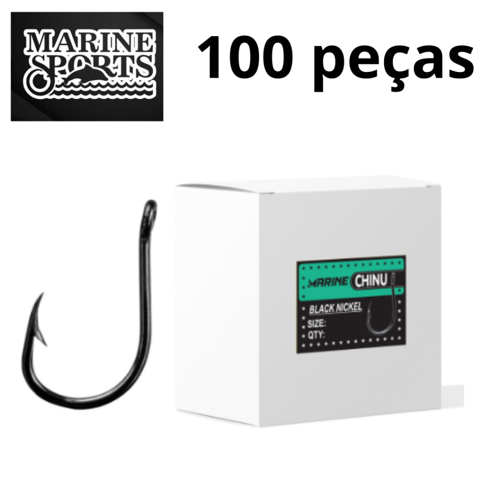Anzol de Pesca Chinu Black Nickel Marine Sports Nº 2 ao Nº 9 - Caixa com 100un (Caixa)