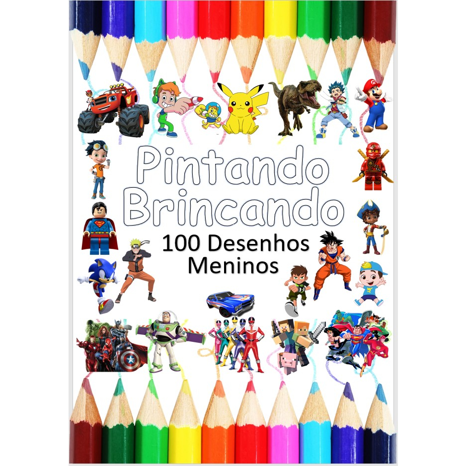 100 Desenhos Para Colorir e Pintar - Tema Meninos - Folhas A4 Sulfite Avulsas/Soltas