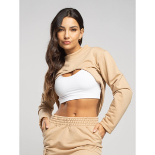Blusa Super Cropped Manga Longa Comprida Moda Feminina Casual Verão