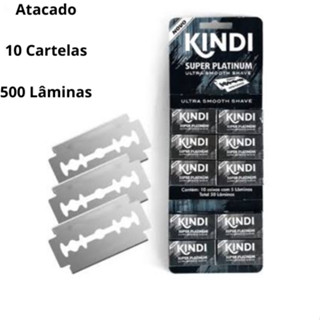 Kit Atacado Lâmina de Barbear Kindi platinum Descartável, Kit Cartela com 500 Lâminas, laminas inteiras, lâminas inteiras Kit, Barbearia, Barba, Corte, Salão,Lâminas