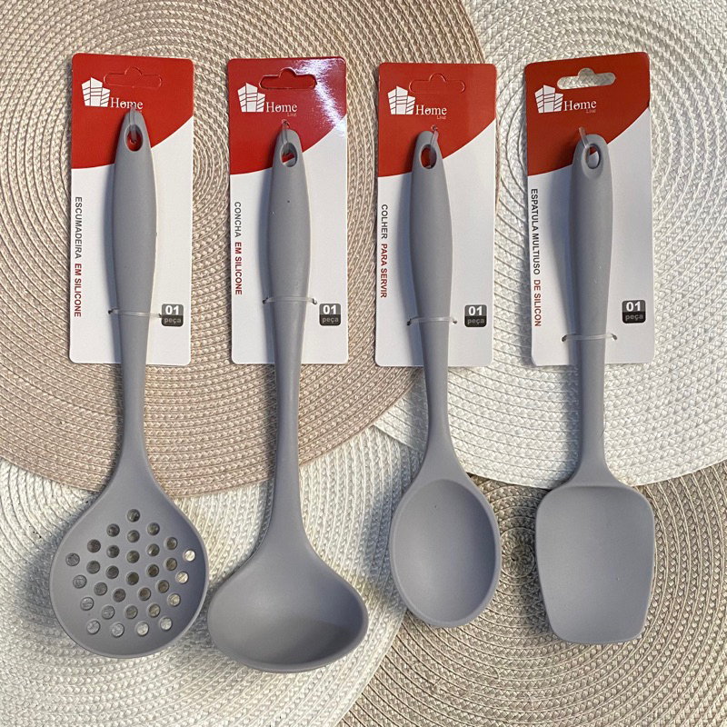 Kit Utensílios de Silicone Para Cozinha Cinza 4 Peças
