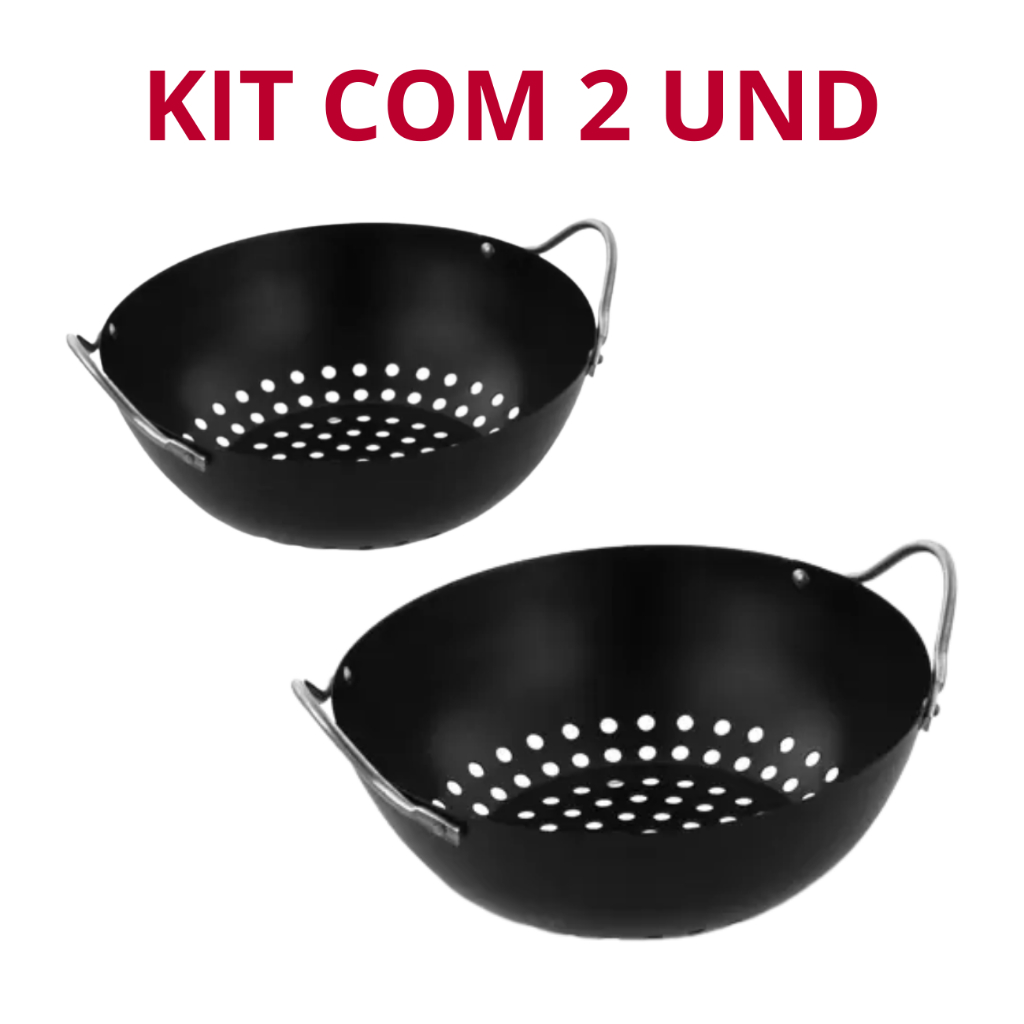 Kit com 2 Grelha Redonda Funda Perfurada Churrasqueira Legume Vegetais Vegetariano Churrasco