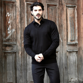 Suéter / Blusão Liso Masculino Gola V em Oferta na Shopee