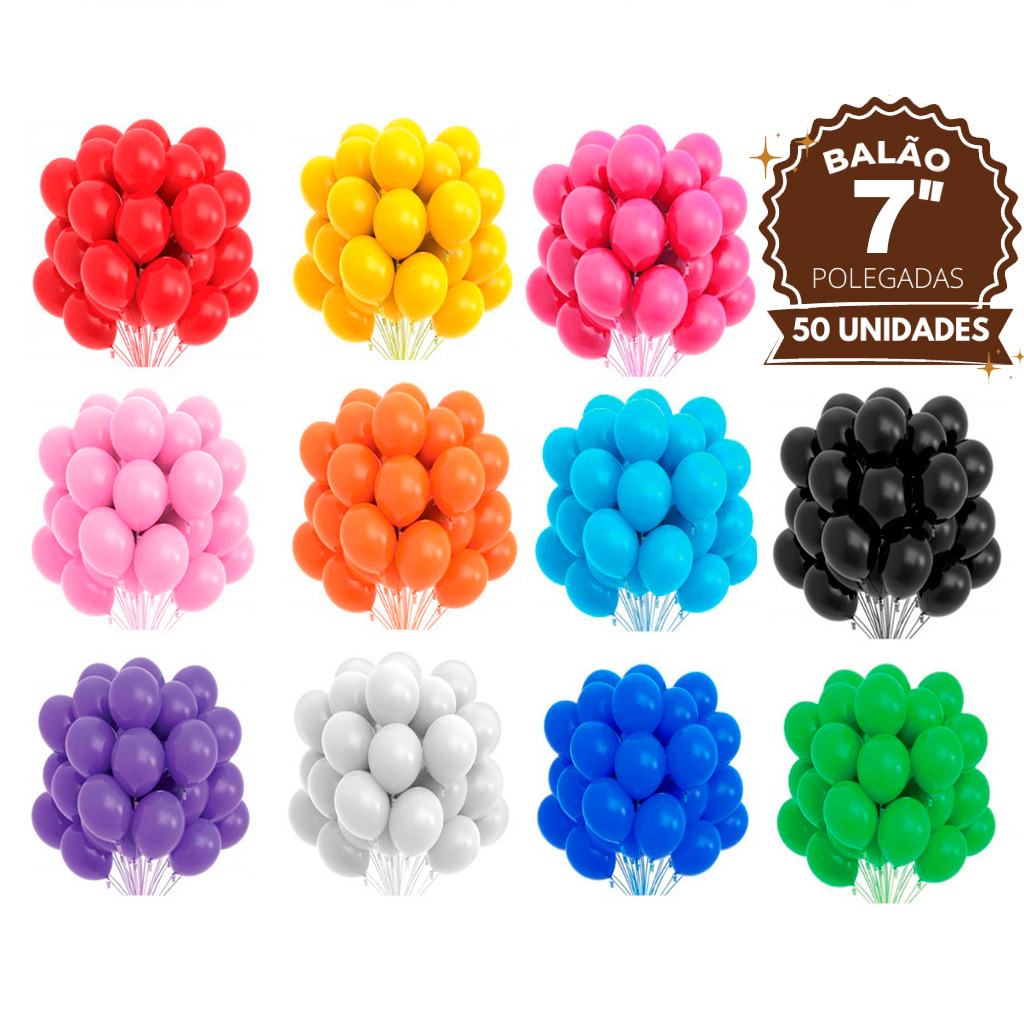 50 Unidades Balão Bexiga Liso Número 7 Polegadas - Balões Bexigas Várias Cores Para Festas e Comemorações em Oferta na Shopee