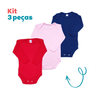 Kit Body Bebê Lisos Manga Longa (Kit 3 Peças) Suedine 100% Algodão em Oferta na Shopee