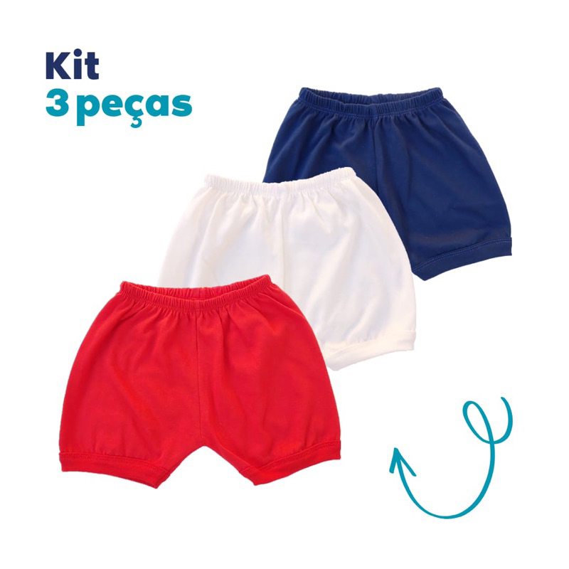 Kit Short Bebê infantil Suedine 100%Algodão (3 Peças)