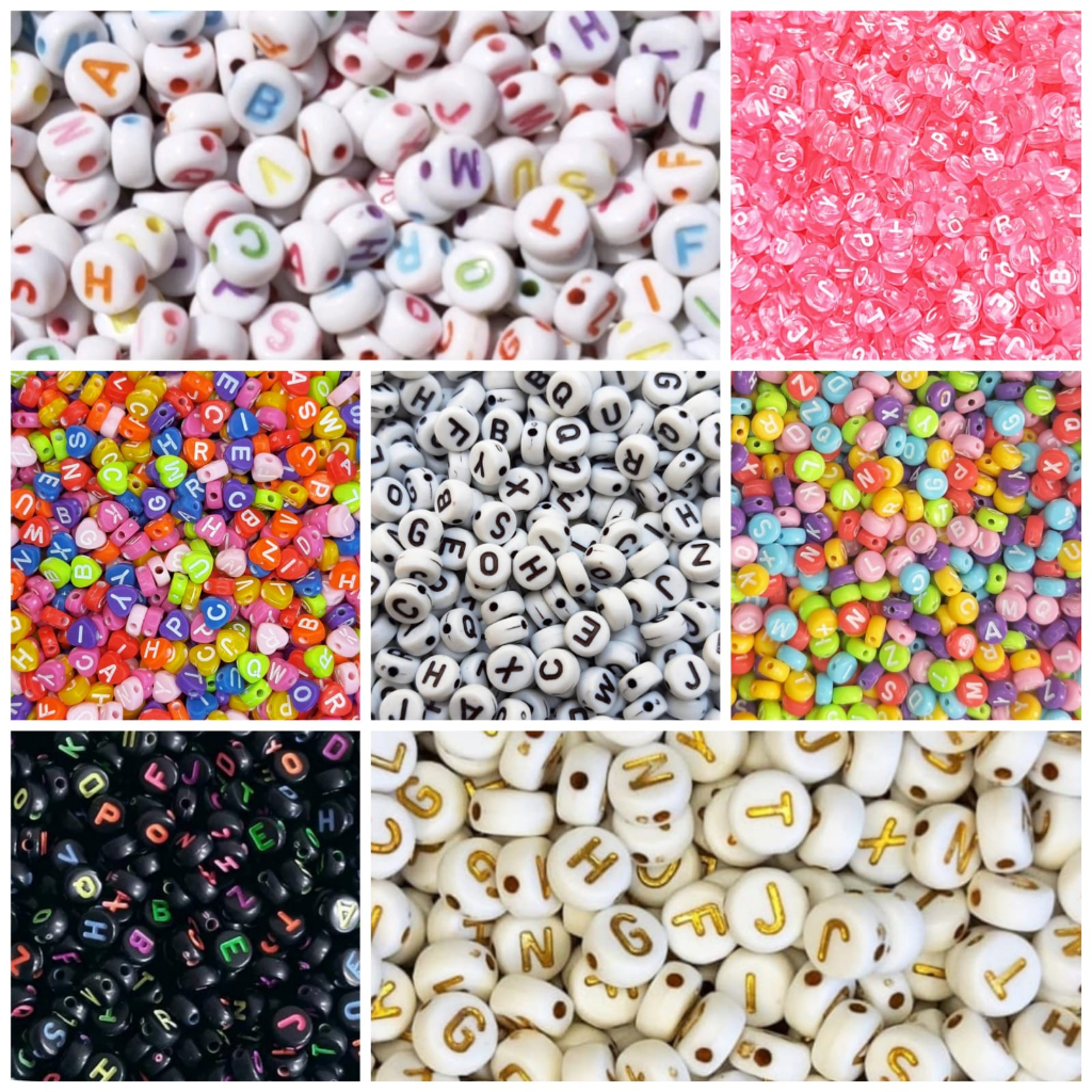 500g Miçangas Letras do Alfabeto Vogais e Consoantes Pulseiras Colares Terço