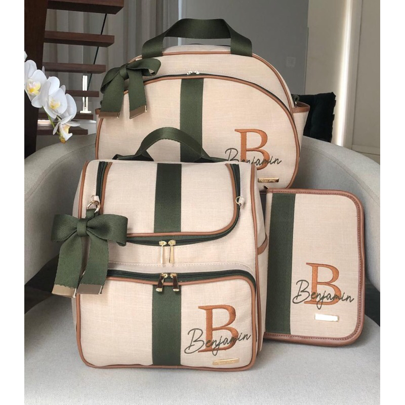 Kit Bolsa e Mochila 2x1 e porta cartão Maternidade Menina e Menino Personalizado