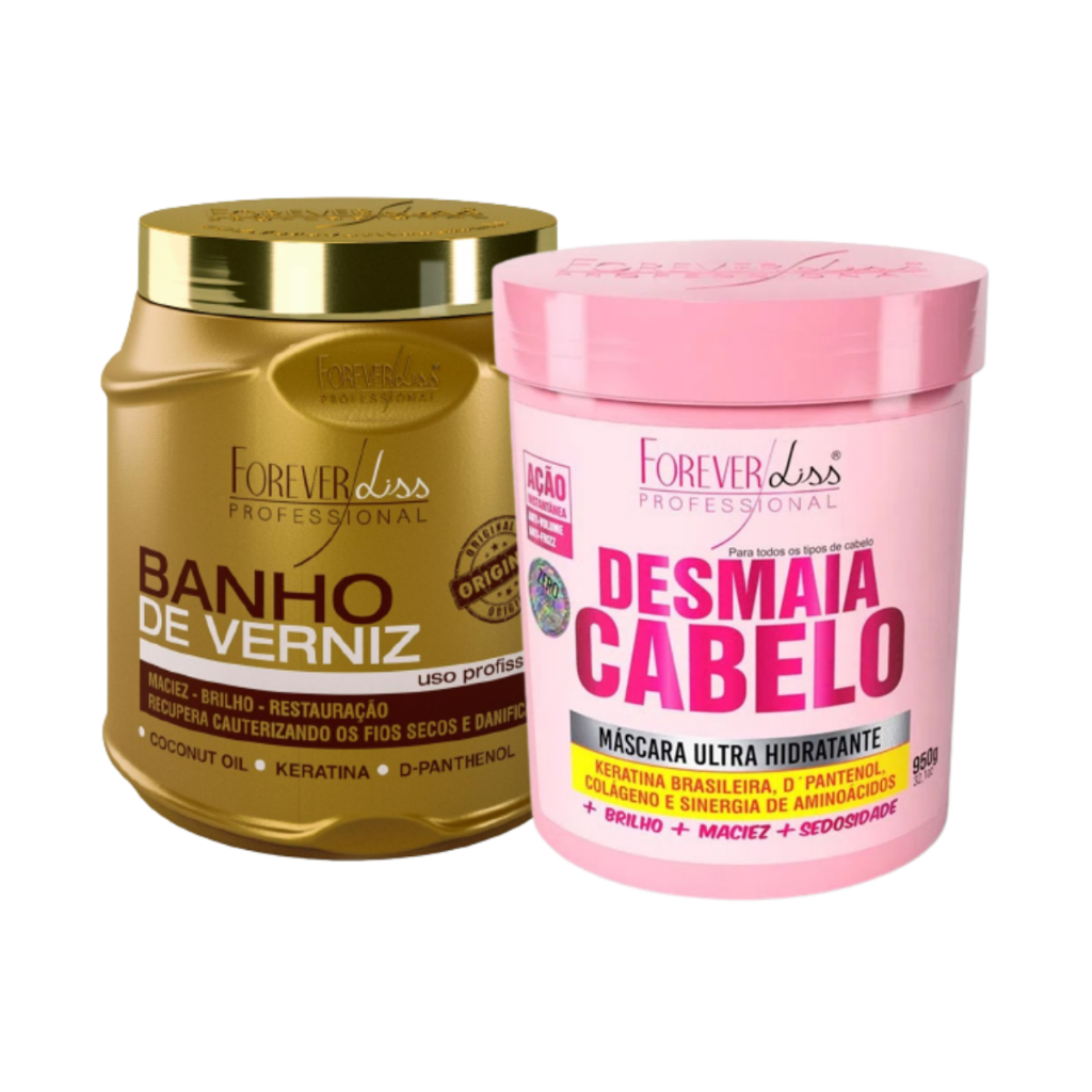 Forever Liss - Banho de Verniz  1Kg. Cabelo Brilhante + Desmaia Cabelo Máscara Hidratante 950g