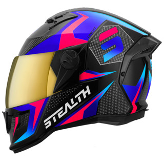Capacete Moto Feminino Masculino Fechado Adulto Pro Tork Stealth Concept Brilhante Com Viseira Dourada