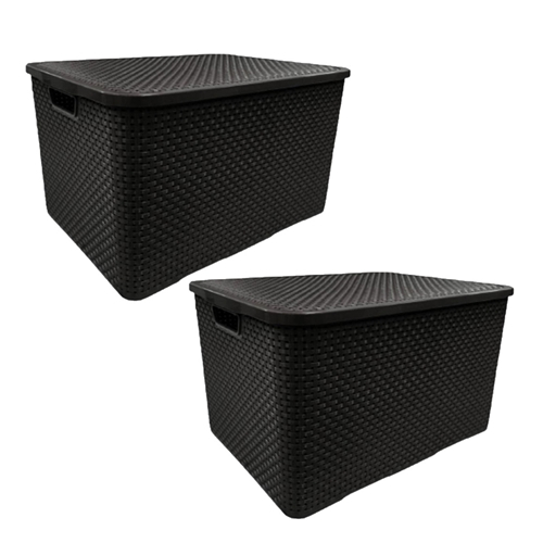 Kit com 2 caixa cesto organizadora com tampa preta rattan 7 litros em Oferta na Shopee