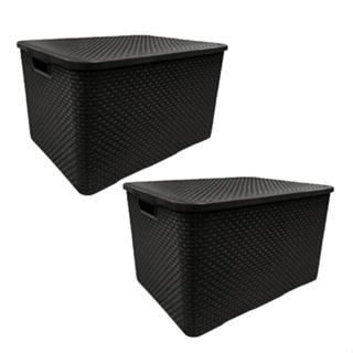 Kit com 2 caixa cesto organizadora com tampa preta rattan 7 litros em Oferta na Shopee