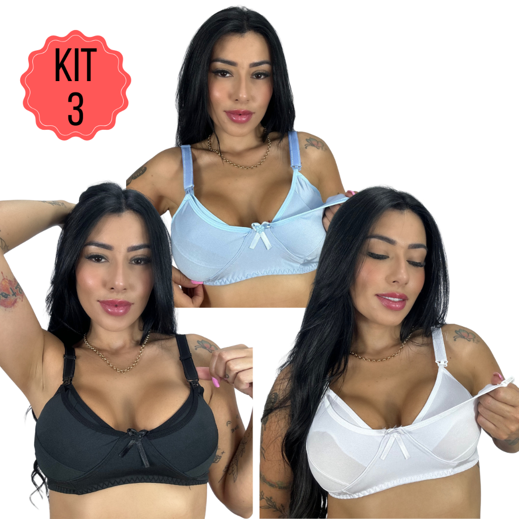 KIT 3 Sutiã de Amamentação Basic Reforçado Gestante Pós Parto