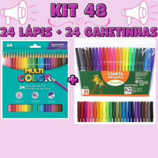LÁPIS DE 24 CORES MULTICOLOR +24 CANETINHAS LEO E LEO MATERIAL ESCOLAR em Oferta na Shopee