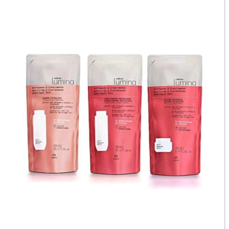 Kit Refil Shampoo + Condicionador + Máscara Natura Lumina Antiqueda e Crescimento