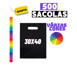 500 Sacolas Boca de Palhaço 30x40 Alça Vazada Várias Cores Sacola Para Lojas