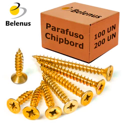 Parafuso Chipboard 6 mm Para Madeira Cabeça Chata 100 - 200 Peças