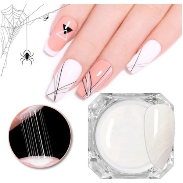 Kit Gel Spider Teia De Aranha P/ Decoração De Unhas Gel Branco Preto