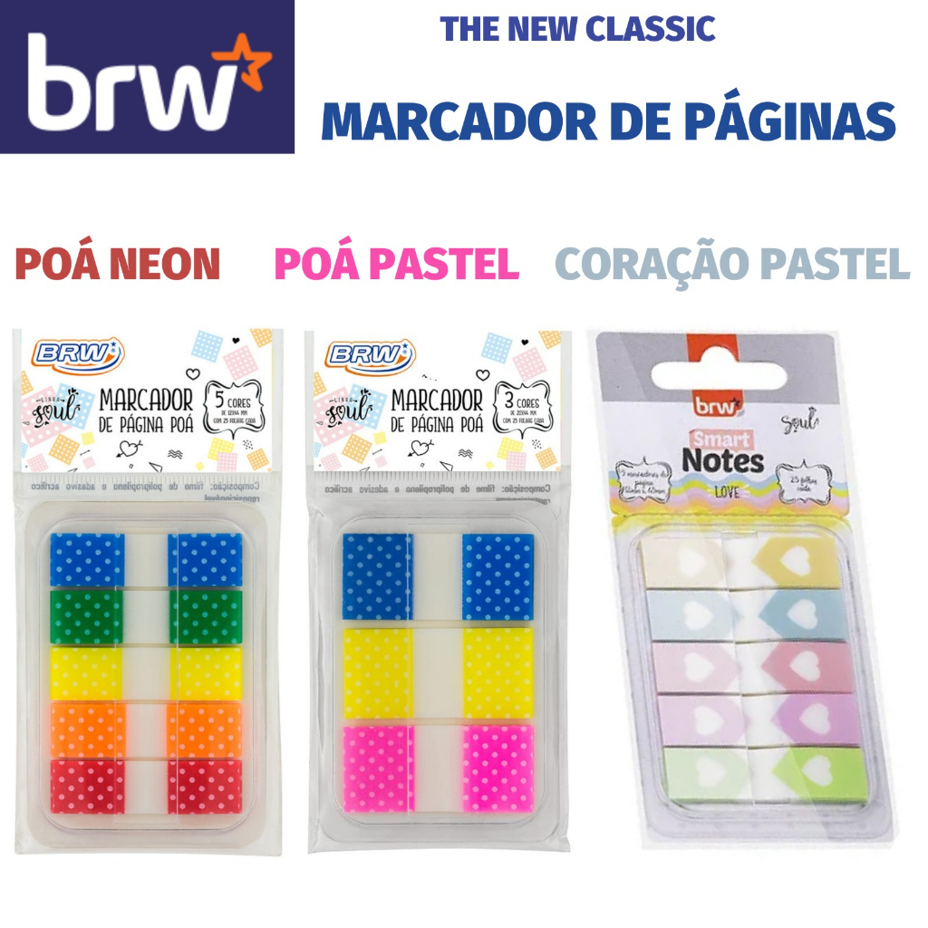 Marcador de Páginas Flag com Dispenser BRW Love Tom Pastel + Coração ou Poá