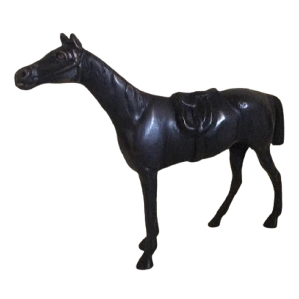 Cavalo Preto Em Bronze Oxidado Escultura Estatueta Garanhão
