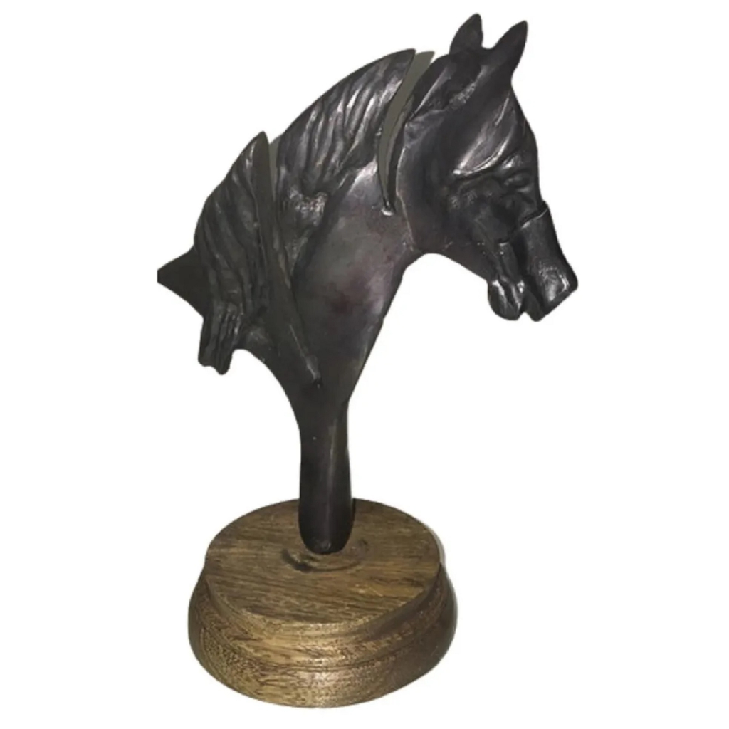 Cavalo Em Bronze Oxidado Estatueta Decoração Haras Arte Bela