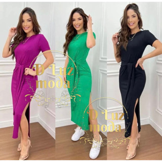 Vestido amarração midi com lascas laterais