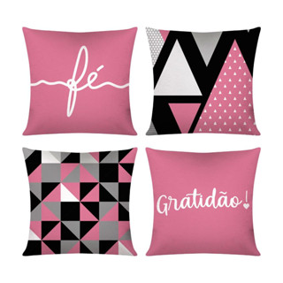 Kit c/ 4 Capas de Almofada Decorativas Modern Print 45x45 - Gratidão Cereja